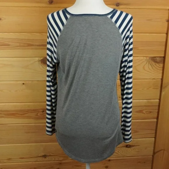 Matilda Jane Dark Blue Striped Gray Long‎ Sleeve Top Size Medium - Picture 6 of 9